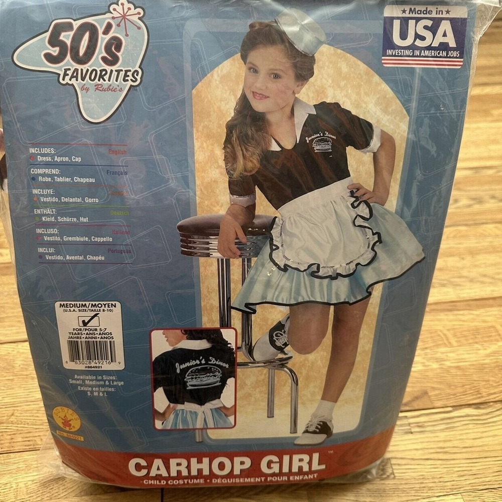 Rubies 50 s Favorites Carhop Girl Dress, Apron and Cap Size Medium 8/10‎
